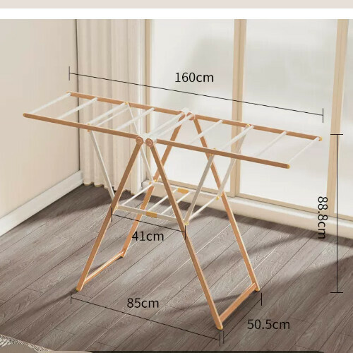 New clothes drying rack [1.6 meters aluminum alloy wood grain standard model] Size: [Large]