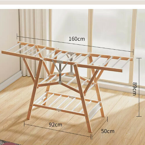 New clothes drying rack [1.6 meters aluminum alloy wood grain extra large model] Size: [Large]