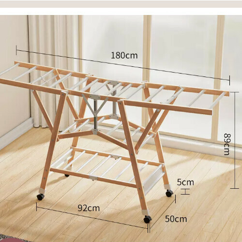 New clothes drying rack [1.8m aluminum alloy wood grain enlarged model - with universal rollers] Size: [Large]