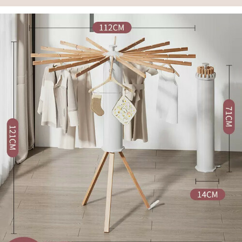New clothes drying rack [octagonal ivory white wooden leg pole [16 poles 48 slots]] Size: [Large]
