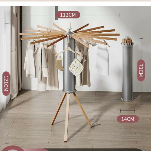 New clothes drying rack [octagonal textured gray wood foot pole [16 poles 48 slots]] Size: [Large]