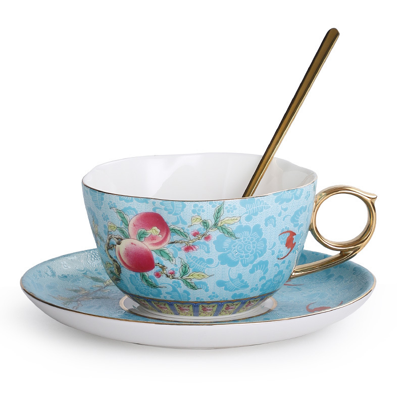 New high-end exquisite enamel latte cup coffee cup set (Fuyun Jiupao-Blue)