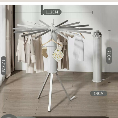 New clothes drying rack [octagonal ivory white luxury aluminum feet and aluminum poles-16 poles] Size: [Large]
