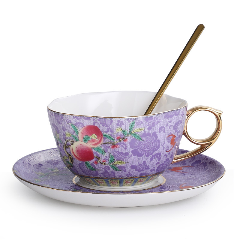 New high-end exquisite enamel latte cup coffee cup set (Fuyun Jiupao-Purple)