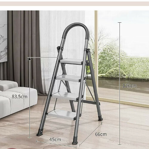 New Folding Herringbone Ladder [Gun Gray Carbon Steel Household 4-Step Ladder Aluminum Pedal]