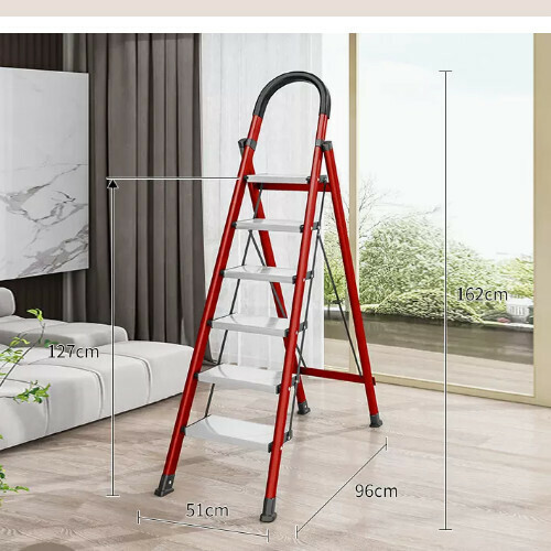 New folding herringbone ladder [red carbon steel household 6-step ladder aluminum pedal]