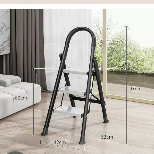 New Folding Herringbone Ladder [Black Carbon Steel Household 3-Step Ladder Aluminum Pedal]