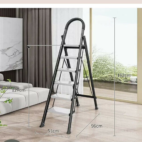 New Folding Herringbone Ladder [Black Carbon Steel Household 6-Step Ladder Aluminum Pedal]