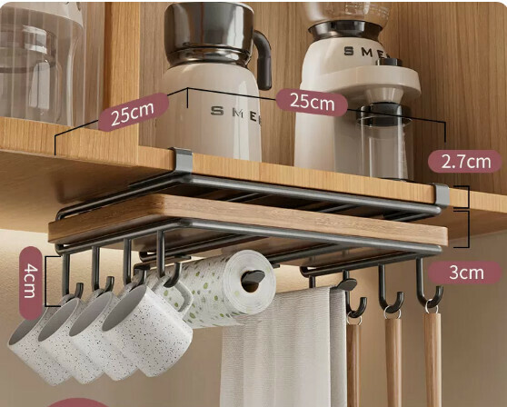 New kitchen hanging rack [black] chopping board rack + pot lid rack + hook]