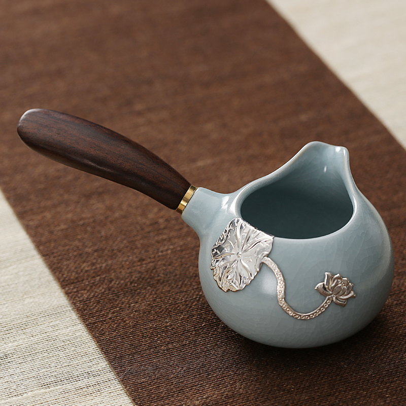 New high-end Japanese-style ceramic fair cup (02 Ru kiln flat handle side handle fair cup)