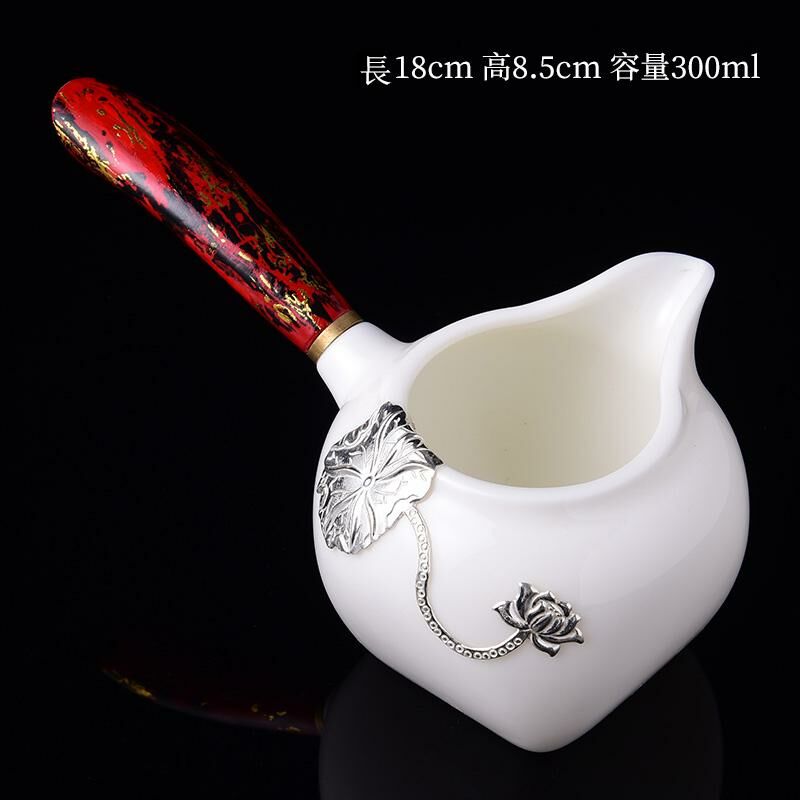 New high-end Japanese-style ceramic fair cup (10 white porcelain square fair cups - red handle)