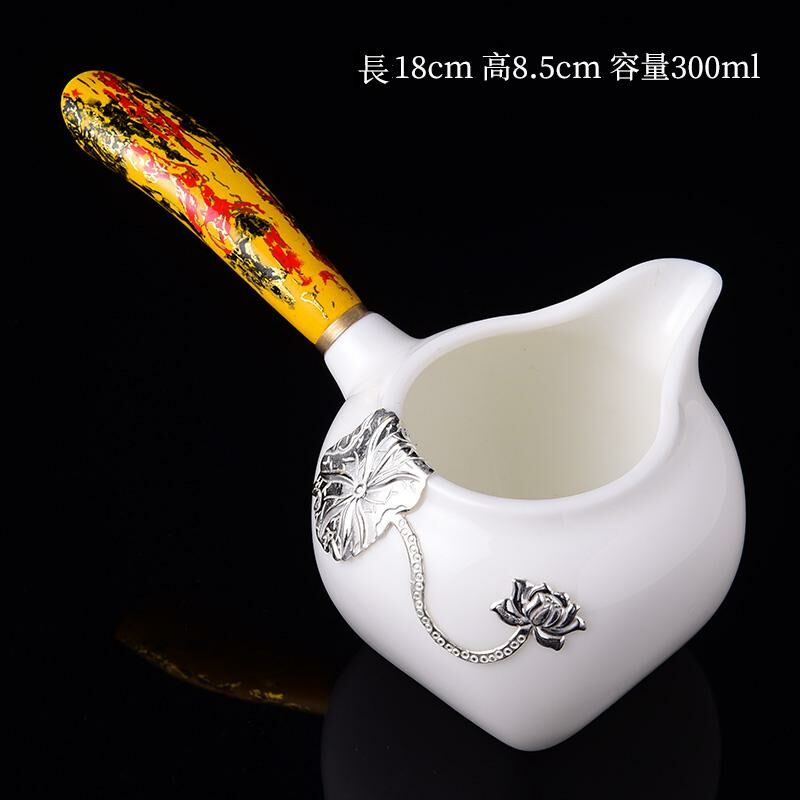 New high-end Japanese-style ceramic fair cup (09 white porcelain square fair cup-yellow handle)