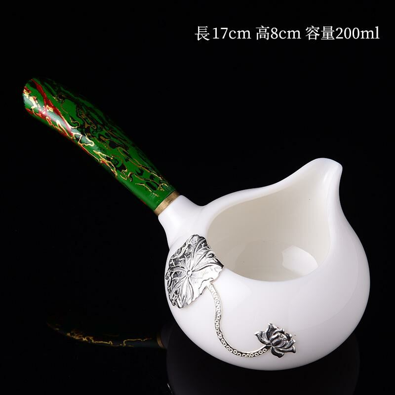 New high-end Japanese-style ceramic fair cup (12 white porcelain perfect fair cup-green handle)