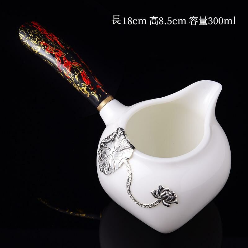 New high-end Japanese-style ceramic fair cup (11 white porcelain square fair cup - black handle)