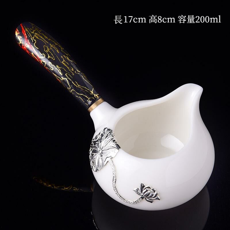 New high-end Japanese-style ceramic fair cup (15 white porcelain perfect fair cup - black handle)