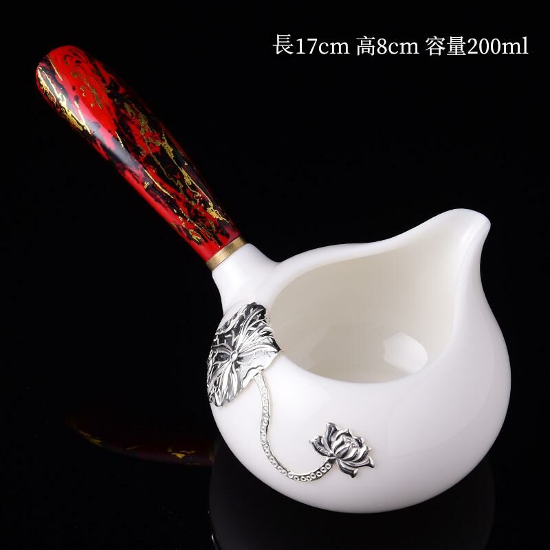 New high-end Japanese-style ceramic fair cup (14 white porcelain perfect fair cup - red handle)
