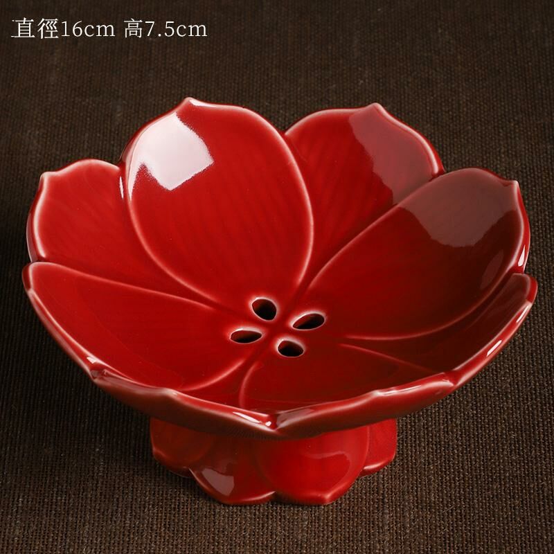 新款高檔陶瓷果盤 點心盤貢盤(07紅色蓮花果盤（分離式）)