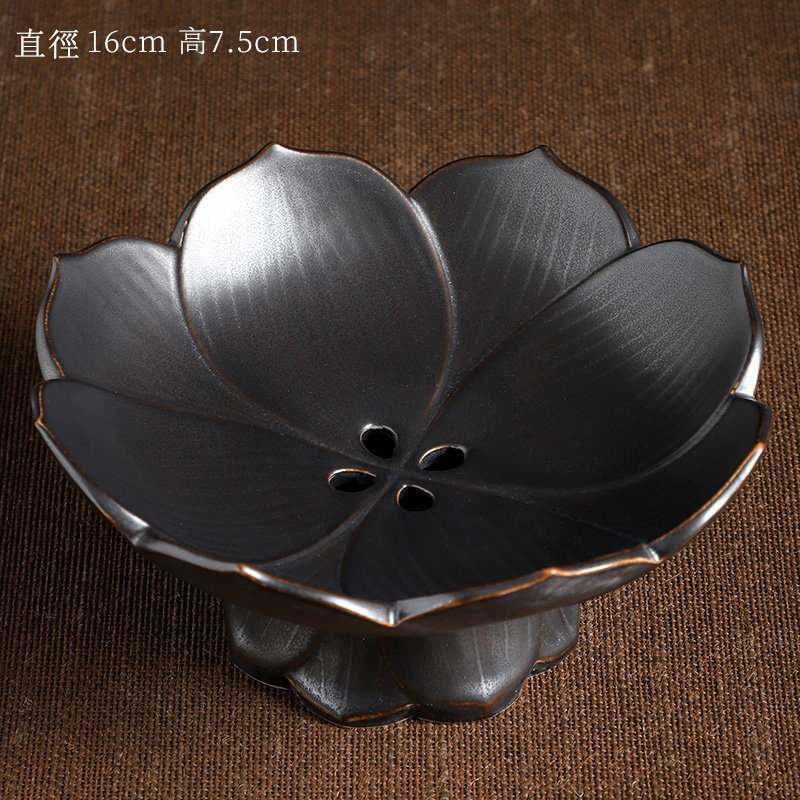 新款高檔陶瓷果盤 點心盤貢盤(06黑色蓮花果盤（分離式）)