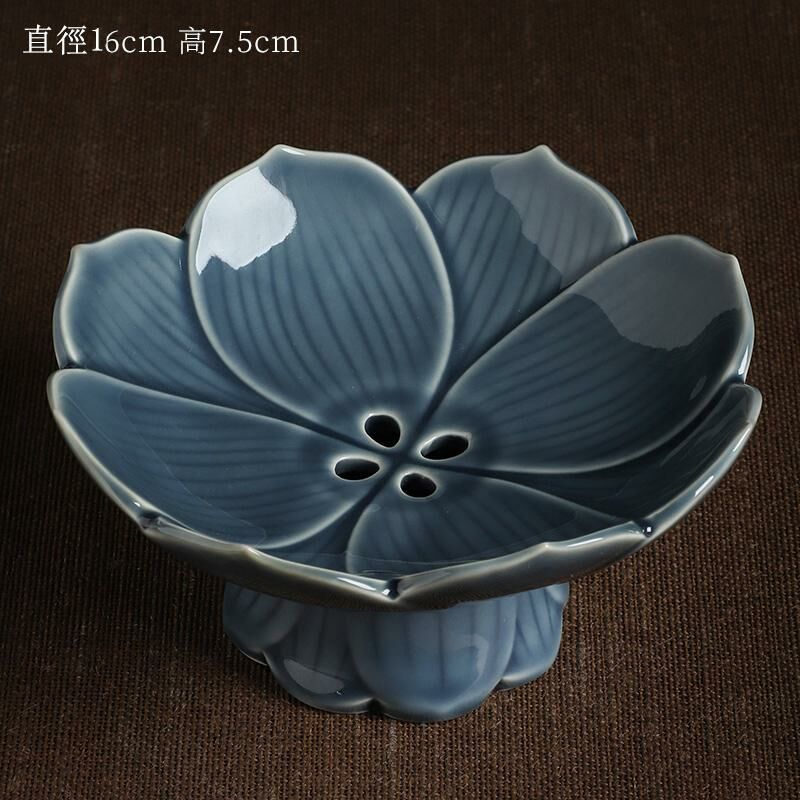 新款高檔陶瓷果盤 點心盤貢盤(09霽藍蓮花果盤（分離式）)