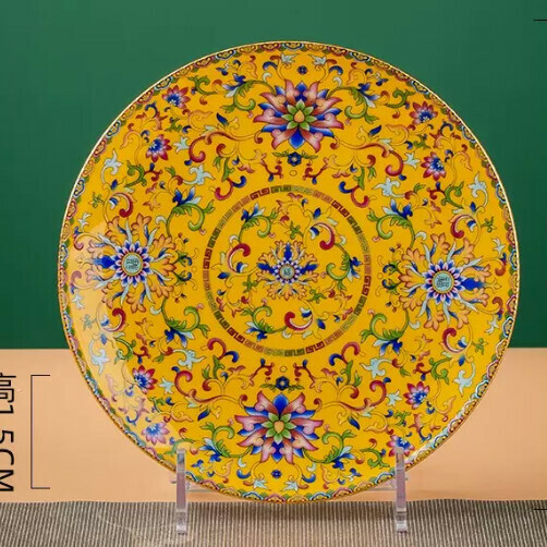 Popular ceramic gold-rimmed plate (6-inch bone plate [gold-rimmed imperial yellow], diameter about 15 cm)
