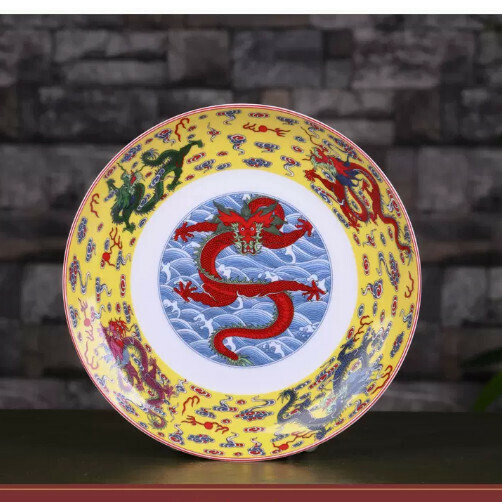 Popular ceramic enamel color plate 8-inch flat plate [pastel dragon])