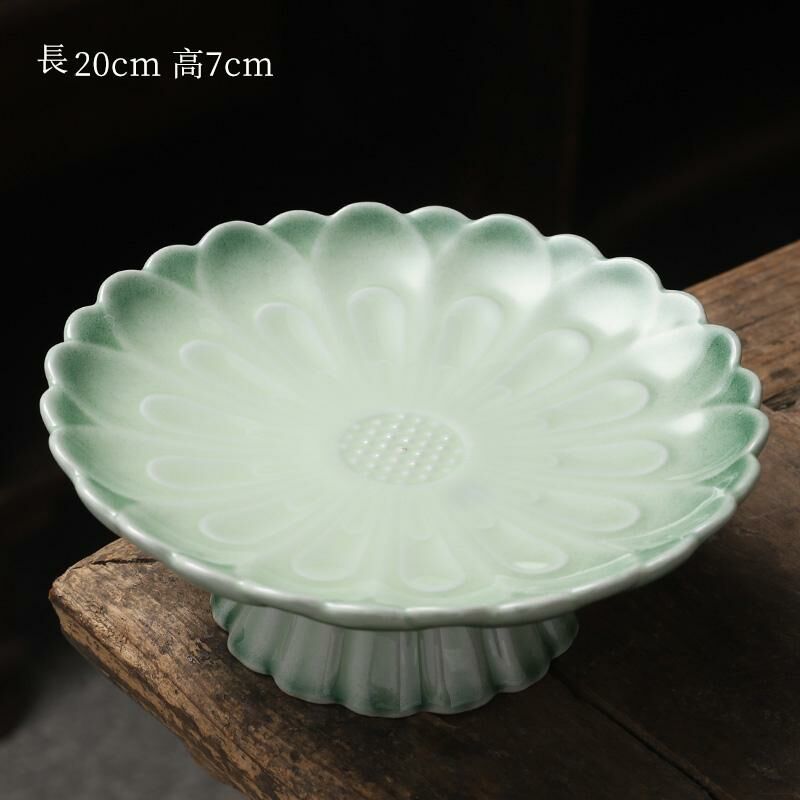 熱推中式茶室高腳盤 點心盤貢盤(青瓷蓮花果盤-大號)