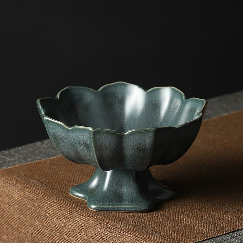 熱推中式茶室高腳盤 點心盤貢盤(蓮花果盤【墨綠小號】)