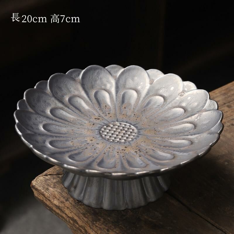 熱推中式茶室高腳盤 點心盤貢盤(鐵鏽蓮花果盤-大號)