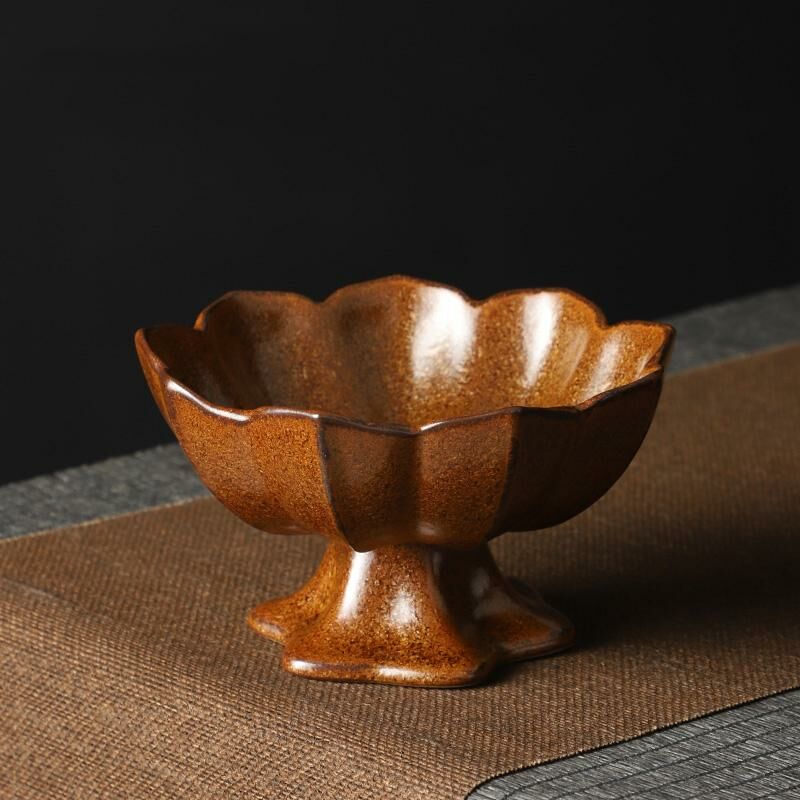 熱推中式茶室高腳盤 點心盤貢盤(蓮花果盤【棕色小號】)