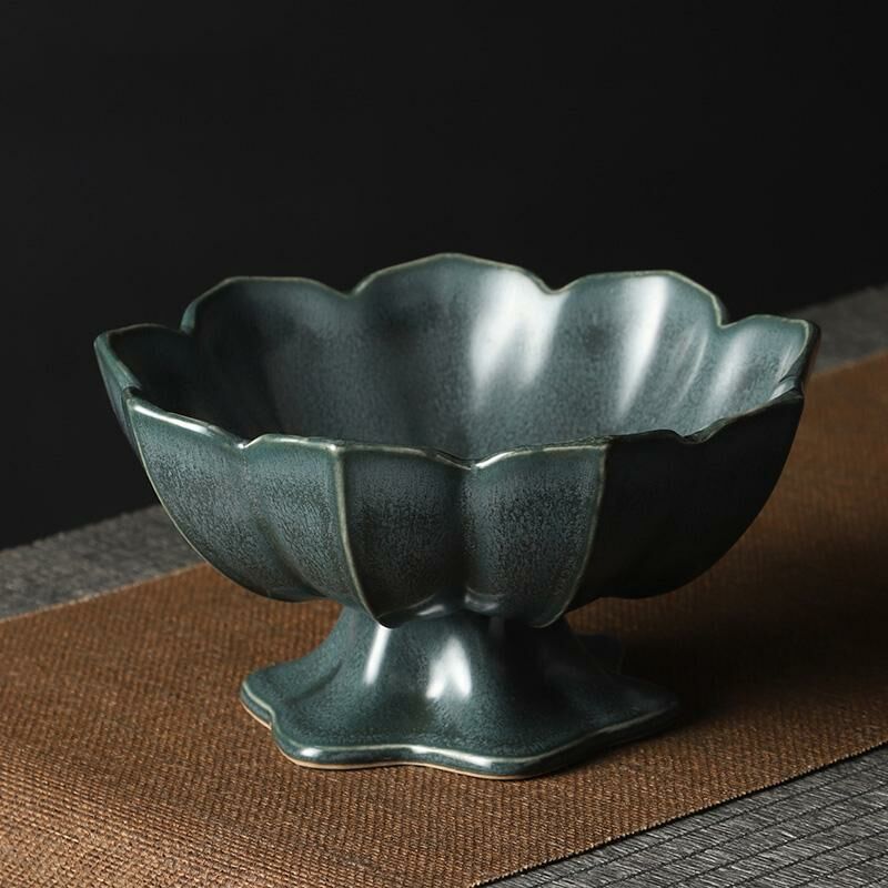 熱推中式茶室高腳盤 點心盤貢盤(蓮花果盤【墨綠大號】)
