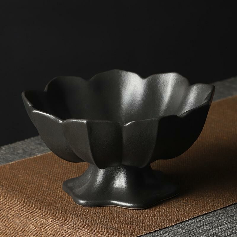 熱推中式茶室高腳盤 點心盤貢盤(蓮花果盤【黑色大號】)
