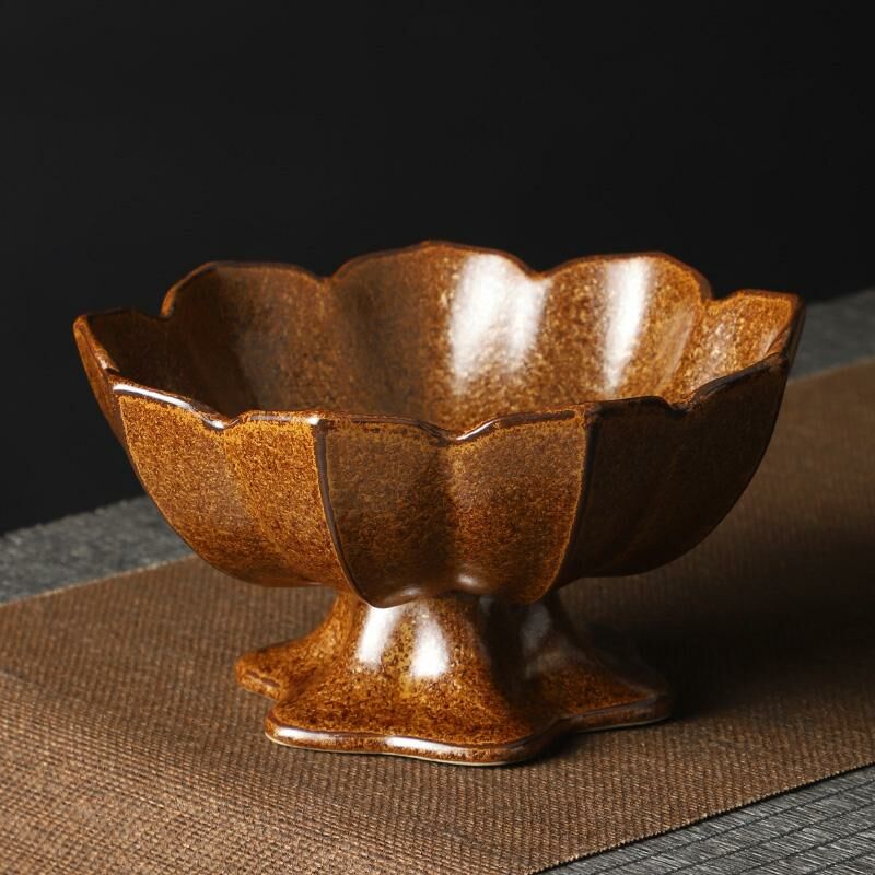 熱推中式茶室高腳盤 點心盤貢盤(蓮花果盤【棕色大號】)