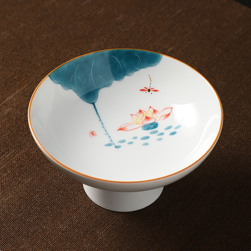 熱推中式茶室高腳盤 點心盤貢盤(手繪果盤-荷花)