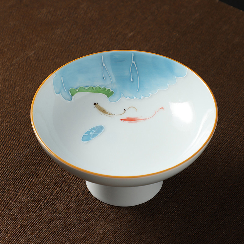 熱推中式茶室高腳盤 點心盤貢盤(手繪果盤-魚戲)