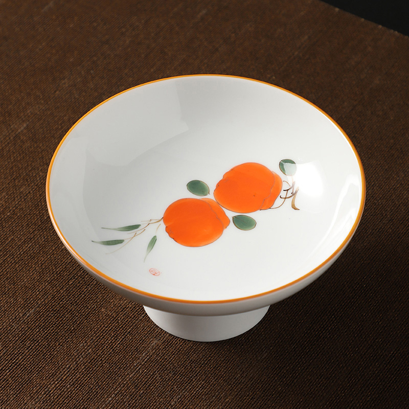 熱推中式茶室高腳盤 點心盤貢盤(手繪果盤-柿子)