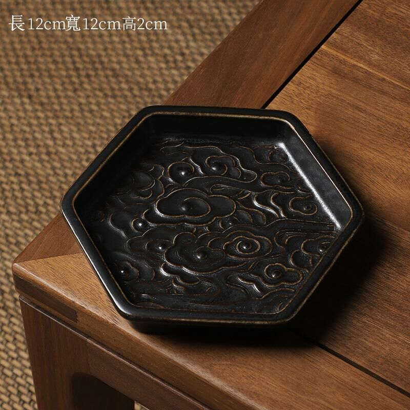 熱推中式茶室陶瓷果盤 點心盤果碟(五角黑色果碟)