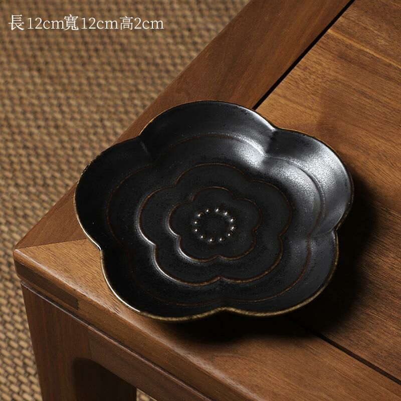 熱推中式茶室陶瓷果盤 點心盤果碟(花型黑色果碟)