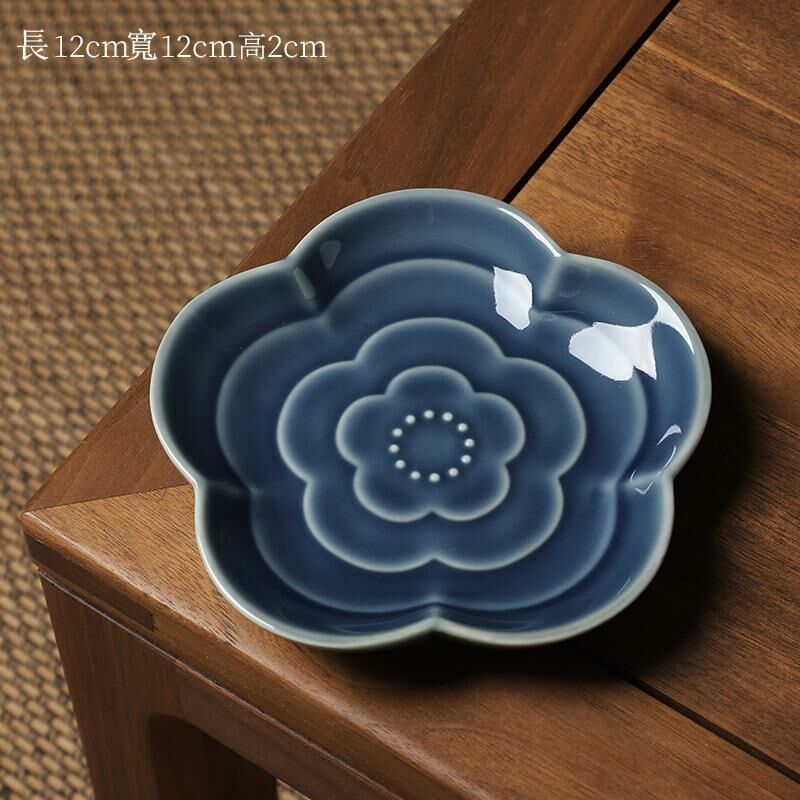 熱推中式茶室陶瓷果盤 點心盤果碟(花型藍色果碟)