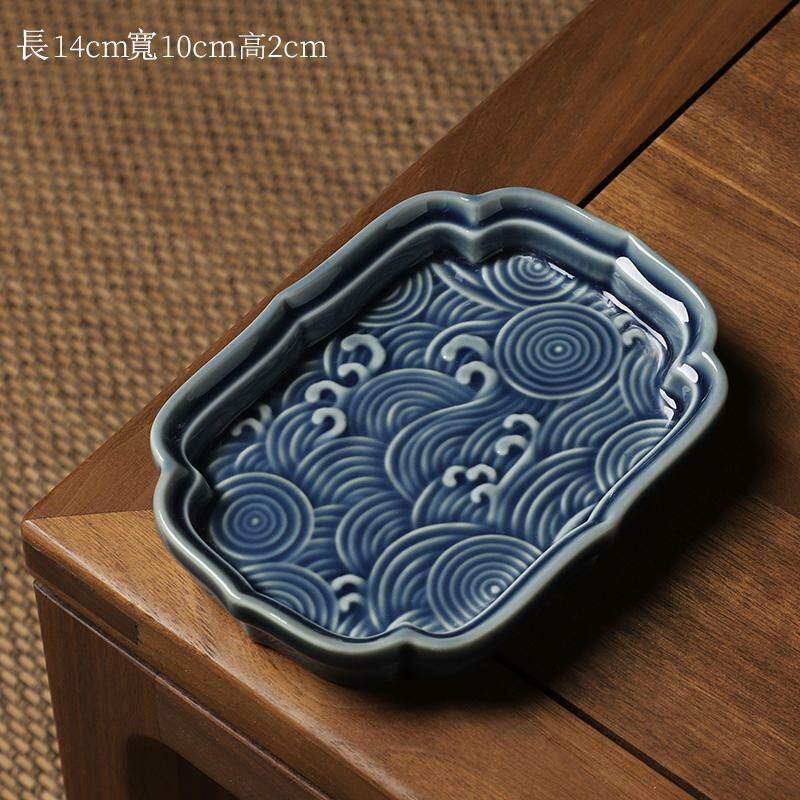 熱推中式茶室陶瓷果盤 點心盤果碟(長方藍色果碟)