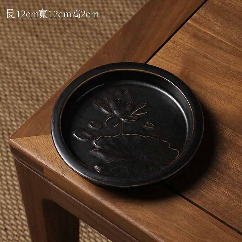 熱推中式茶室陶瓷果盤 點心盤果碟(圓形黑色果碟)