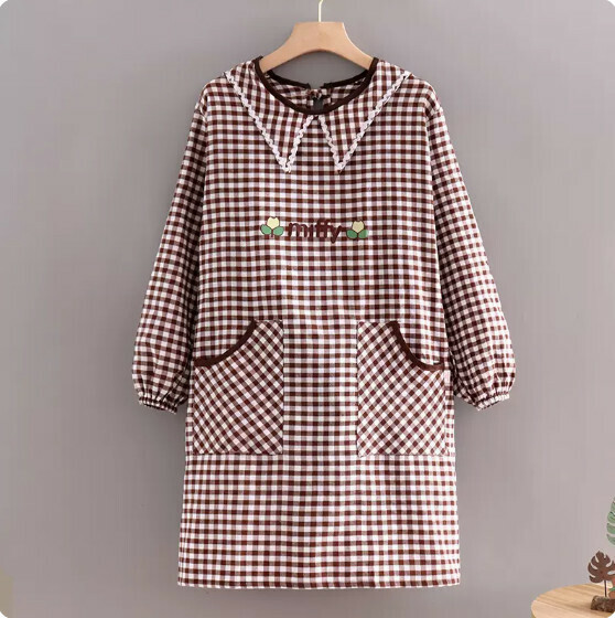 Hotly recommended apron [pure cotton long-sleeved pointed collar miff floral pattern] [Specification: 100*90CM]