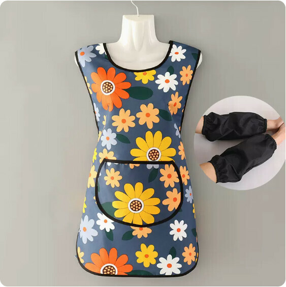 Popular Sleeveless Waistcoat Apron [Environmentally Friendly Coated Waterproof Vest Solar Blue + Sleeves] [Specification: 50*75CM]