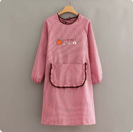 Hotly recommended apron [coffee side pocket long sleeve Korean cotton pink] [Specification: 102*98CM]