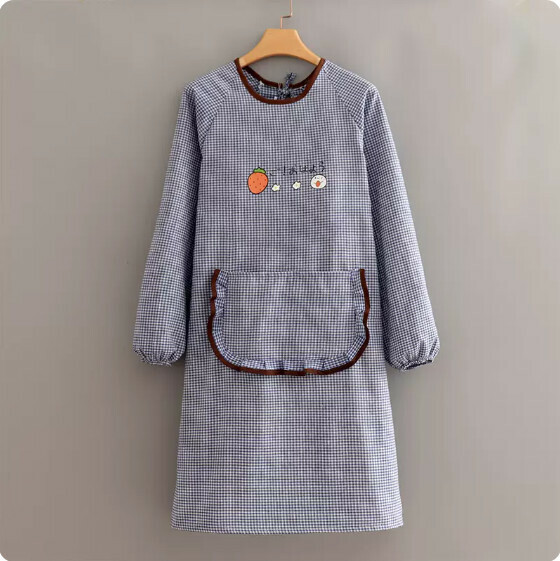 Hotly recommended apron [coffee side pocket long sleeve Korean cotton blue] [Specification: 102*98CM]