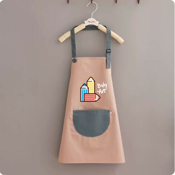 Hot recommended children's apron [children's waterproof color pencil powder with blue small size] [specification: 50*45CM]
