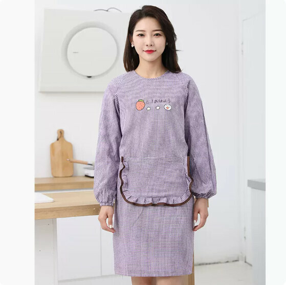 Hotly recommended apron [coffee side pocket long sleeve Korean style pure cotton purple] [Specification: 102*98CM]