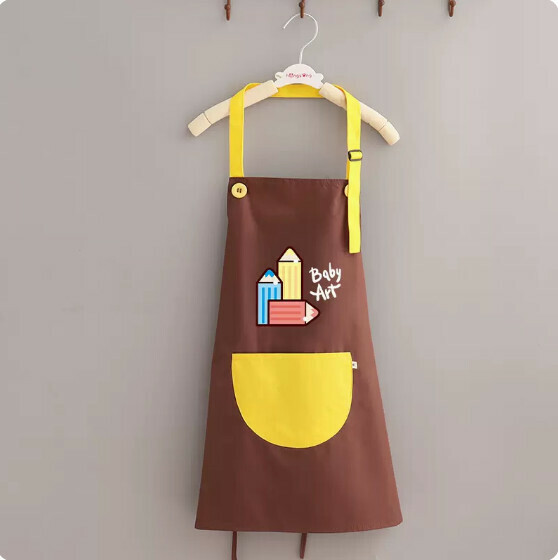 Hot recommended children's apron [Children's waterproof color pen coffee with yellow large size] [Specification: 60*45CM]