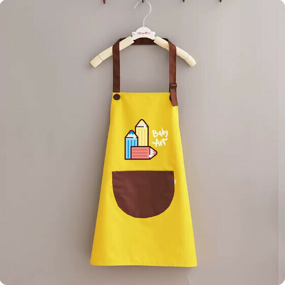 Hotly recommended children's apron [children's waterproof color pen yellow with coffee large size] [specification: 60*45CM]