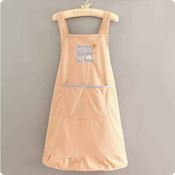 Hot recommended cute apron [KISS corduroy double-layered strap milk tea] [Specification: 70*90CM]