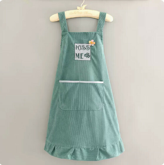 Hot recommended cute apron [KISS corduroy double-layered straps pea green] [Specification: 70*90CM]